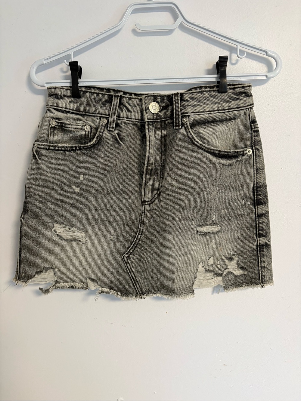 Zara Washed Black Distressed Denim Mini Skirt